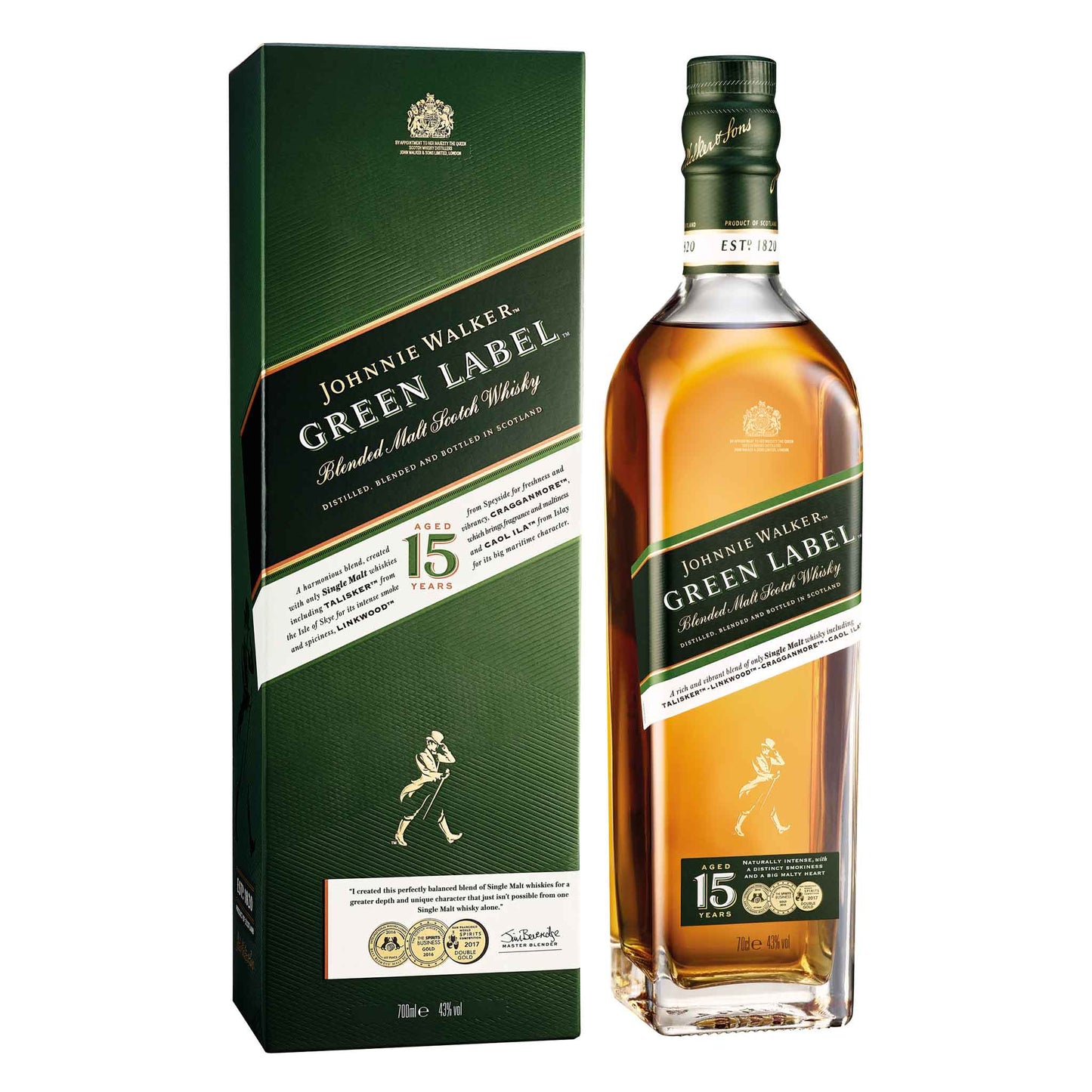 Johnnie Walker Green Label 15 Jahre Blended Malt Scotch Whisky 70cl mit Geschenkverpackung